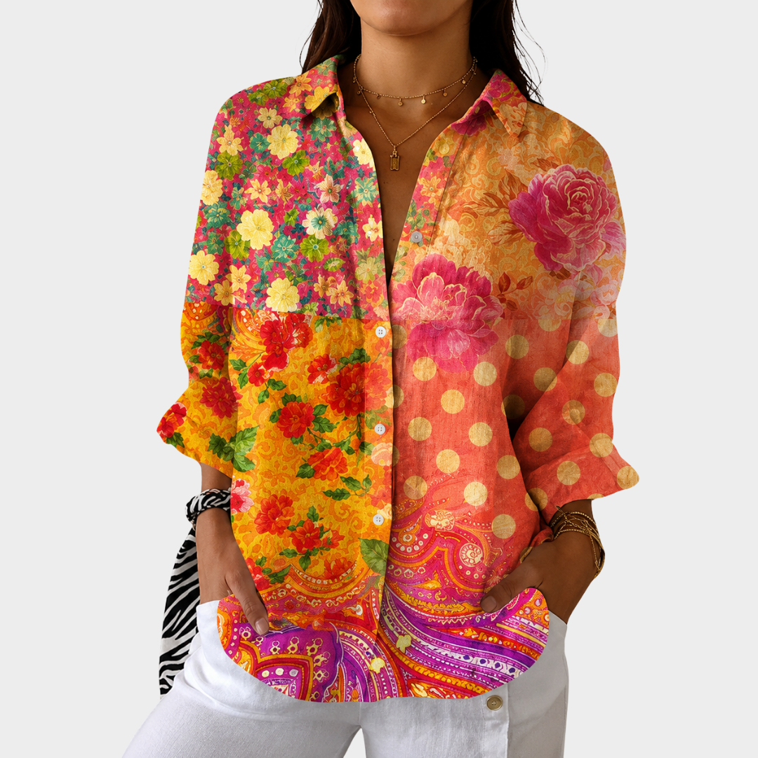 Blusa Terracota estampada, ligera y colorida